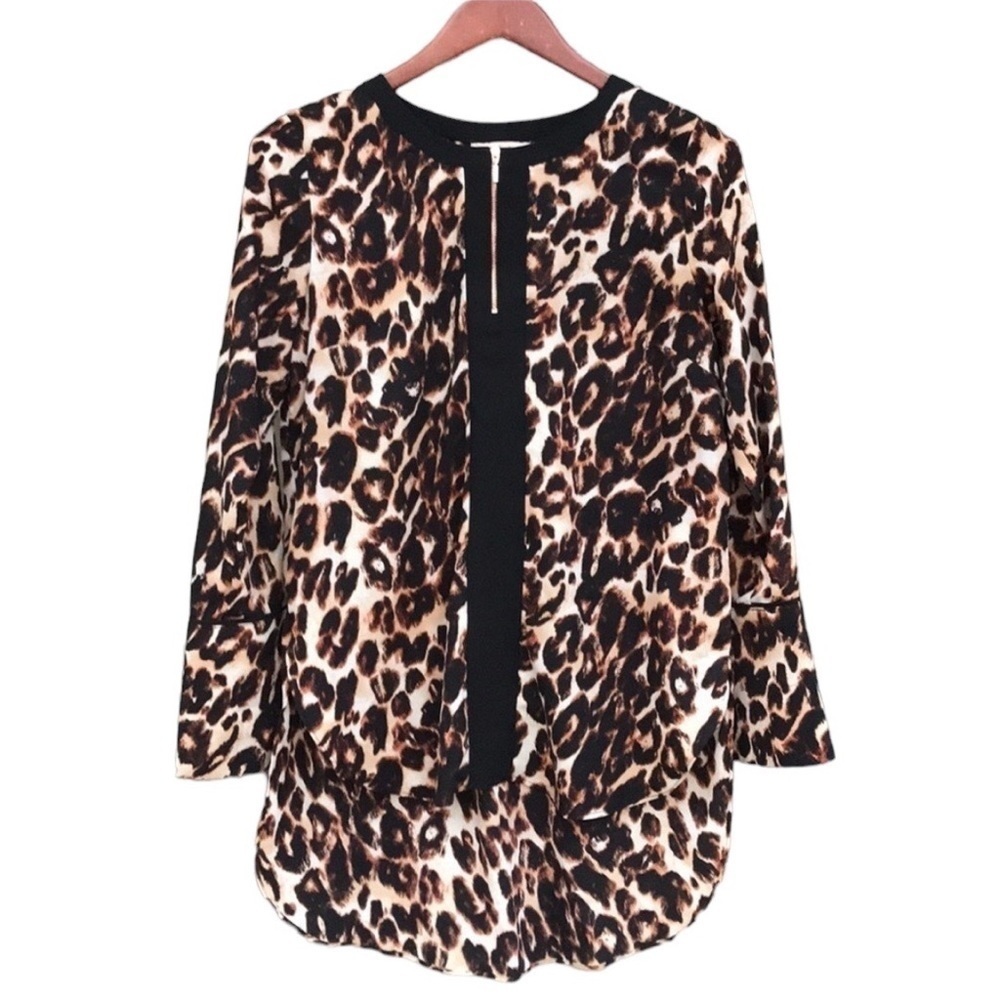 Gibson Latimer Leopard Print 1/4 Zip Pullover Top Size S